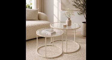 Skye Decor, Glazen salontafelset, Beige-Trs-80-60-Nrd-Srk, Gehard glas, Beige, 60 x 60 x 39 cm