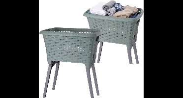 Bathroom Solutions wasmand op poten - 2x - groen - 35 ltr - 60 x 40 x 28 cm - Wasgoedmanden