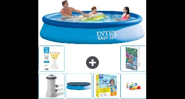 Intex Rond Opblaasbaar Easy Set Zwembad - 366 x 76 cm - Blauw - Inclusief Pomp Afdekzeil - Onderhoudspakket - Speelgoed - 7-delig