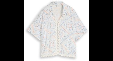 Tom Tailor Denim - Boxy fit blouse met linnen - Maat L - white blue coral paisley print