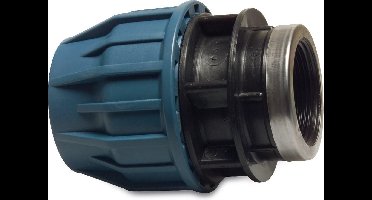 Jason Aansluitstuk PP 32 mm x 3/4" knel x binnendraad 16bar zwart/blauw DVGW/KIWA/WRAS/SVGW