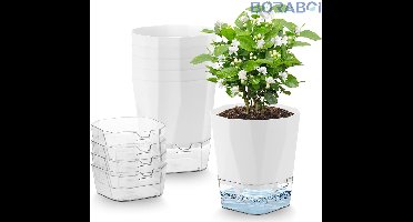 Set van 6 kruidenpotten - Zelfbewaterend - 12,5 cm - Wit - Met irrigatiesysteem