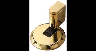 KARZO - Deurstopper, gouden verticale metalen deurstopper, zelfklevend, onzichtbaar, op de vloer gemonteerd, deurveiligheidspal voor slaapkamer, appartement, keuken