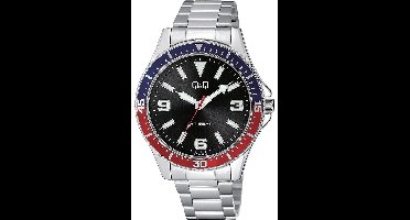 Q&Q QB64J205Y - Horloge - Analoog - Mannen - Heren - Stalen band - Rond - Metaal - Cijfers - Zilverkleurig - Blauw - Rood -Zwart - Wit