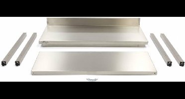 Maxima Werktafel rvs 140 x 60 cm Verstelbare Hoogte met Spatrand en Onderschap Werktafel met spatrand