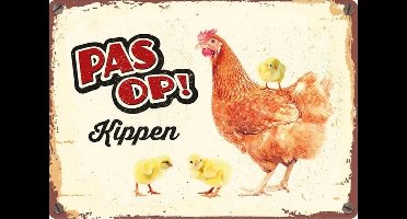 Plenty Gift - Waakbord Blik - PAS OP! Kippen - 14,8 x 21 cm