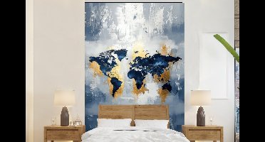 Behang - Fotobehang Wereldkaart - Blauw - Abstract - Breedte 160 cm x hoogte 240 cm