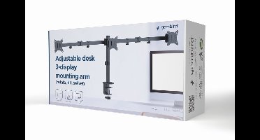 Gembird Verstelbare Bureau Monitorarm voor Drievoudige Monitoren, 17–27", Tot 7 kg per Monitor, 180° Rotatie Landschap/Portret, Kanteling 45°, 90° Zwenkbaar, VESA-compatibel, Zwart
