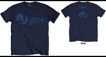 Queen - News Of The World 40th Vintage Logo Heren T-shirt - M - Blauw
