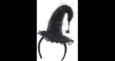 Funny Fashion Halloween heksenhoed - mini hoedje op diadeem - one size - zwart - meisjes/dames
