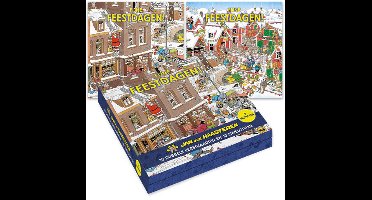 Jan van Haasteren kerstdoosje - Boom optuigen - Kerstman valt van dak