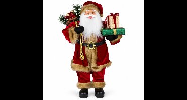 Kerstman Sven – Staande Kerstdecoratie met Cadeaus – Handgemaakt – 60 × 35 × 20 cm – Rood/Goud