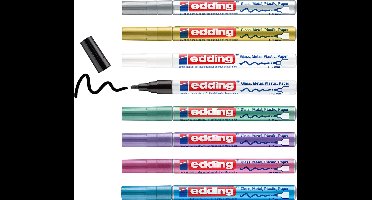 edding 751/8 S glanslakmarker feestelijke en metallic kleuren assorti set - ronde punt - 1-2 mm - set van 8 stuks