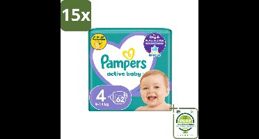 15 x Pampers – Luiers – Active Baby Maat 4 (9-14 kg) – 62 Luiers - Grootverpakking - Vaatwasstrips - Luiers Voor Baby - Droge Luiers - Actieve Baby - Superabsorberende Luiers - Anti-lek Luiers
