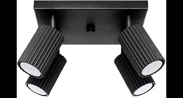 Plafondlamp KARBON 4 met geribbelde spots op compacte basis - Sollux Lighting - IP20 - Zwart aluminium behuizing - 25 x 25 x 16.5 cm - 4 x GU10 LED, exclusief lichtbron - 4 x 10 W - Minimalistische plafondlamp voor woonkamer, slaapkamer en eetkamer