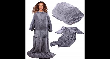 Fleece noony - Fleece - plaid - grijs - badjas - plaid met mouwen