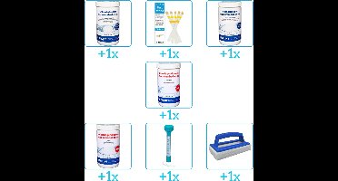 Zwembad Onderhoudspakket - Onderhoud Zwembad - bevat Chloor - Testrips - Chloor - PH-min - PH-plus - Thermometer en Scrubborstel (7-delig)