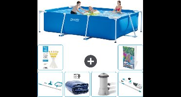 Intex Rechthoekig Frame Zwembad - 300 x 200 x 75 cm - Blauw - Inclusief Schoonmaakset - Solarzeil - Zwembadfilterpomp - Stofzuiger - 7-delig