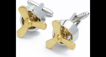 Manchetknopen - Vliegtuig Motor Propeller Zilver en Goud
