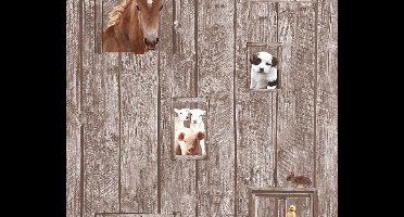 BOERDERIJDIEREN BEHANG | Kinderkamer - bruin - A.S. Création Little Stars