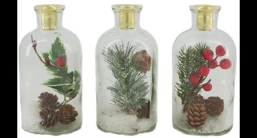 Kandelaar glas met kerstdeco 8x8x16cm