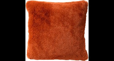 Dutch Decor ZAYA - Sierkussen 45x45 cm - bontlook - effen kleur - Potters Clay - oranje - Inclusief binnenkussen - Luxe kussens voor woonkamer & bank