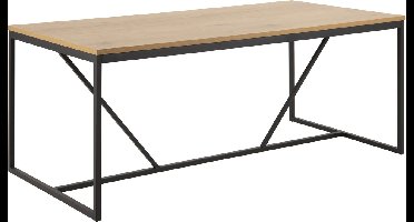 Eettafel Naya 180 x 90 cm – Wild Eiken Look – Zwart Metalen Onderstel – 6-8 Personen