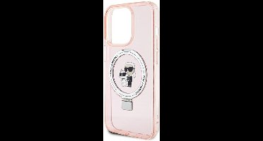 Karl Lagerfeld Ring Stand Karl & Choupette Hard Case Back Cover met MagSafe voor Apple iPhone 15 Pro Max - Roze