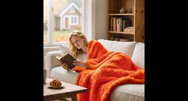 Boraboi® Oranje decoratieve knuffeldeken met pompoenpatroon voor bank en bed