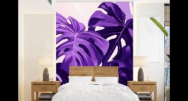 Behang - Fotobehang Bladeren - Paars - Tropisch - Abstract - Breedte 160 cm x hoogte 220 cm