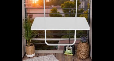 Balkontafel Inklapbaar – Wit – 40 x 60 x 70 cm – Hout Balkontafeltje Hangend Balkonbar Balkontafels Opklapbaar Hangtafel – Ophangbaar Voor aan het Balkon – Vouwtafel Wandtafel Inklapbare Tafel – Bijzettafel – Buiten Tafeltje Klaptafel