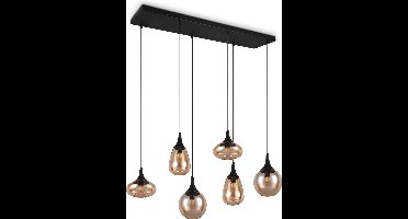 TRIO LUMINA - Hanglamp - Zwart - excl. 6x E14 40W - Aanpasbaar in hoogte - Amber glas