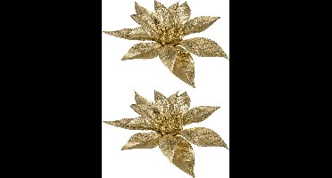 Cosy & Trendy Kerstboomversiering Bloem - 6x - 15 cm - goud - op clip - ornament - kerst - kerstster