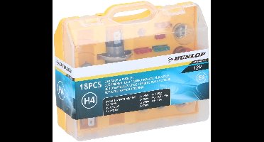 Dunlop Bulb Set H4 12V/60/55W - Set Van 18 Autolampen - Halogeenlamp - Geschikt Voor Noodreparaties Onderweg - Voorzien Van CE en ECE Keurmerk - Compacte Opbergdoos - Kleur Transparant/Geel