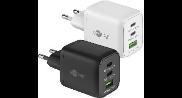 Goobay 65 W GaN multiport snellader Nano zwart, 2 USB-C Power Delivery poorten en 1 USB-A Quick Charge, voor laptop en 2 andere apparaten tegelijk