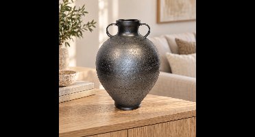 Hoppa! - Vaas - Met oren en smalle hals - Zwart - 29 x 29 x 40 cm (B x D x H)