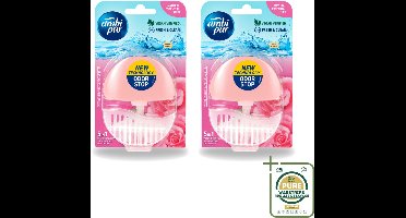 2 x Ambi Pur - Toiletblok - 5in1- Wilde Roos & Roze Grapefruit - 1 Blok - Wasstrips - Toilet - Toiletblok - Frisheid - Super Shine - Anti-kalk