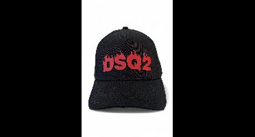Dsquared2 pet zwart met rood DSQ2-logo in vlammende letters unisex - U