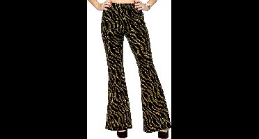 Flared Glitter Broek - Velvet Waves Goud - Disco Jaren 80 & 90 - Dames