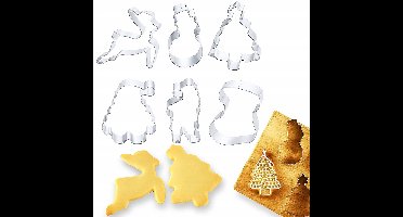 6x Koekjesvormpjes Kerst - Metaal - Sinterklaas, Rendier, Kerstboom