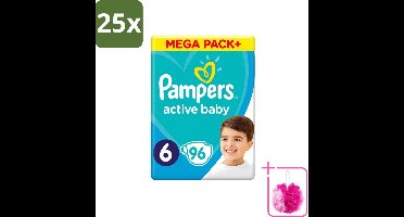25 x Pampers - Active Baby - Luiers - Maat 6 (13-18 kg) - Extra Groot - 96 Luiers - Bulkverpakking - Luiers voor baby - Douchemop - Droge luiers