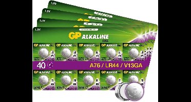 GP Extra LR44 batterij - 40 stuks knoopcel alkaline 1,5V | Batterijen LR44 (compatibel met V13GA, AG13, A76, L1154F, LR 44)