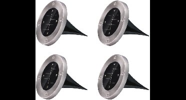 Grundig Solar Tuinverlichting Grondspots - Set van 4 Prikspots Buiten - Tuinverlichting LED op Zonne Energie - Solar Lamp voor Padverlichting - RVS - Cool White