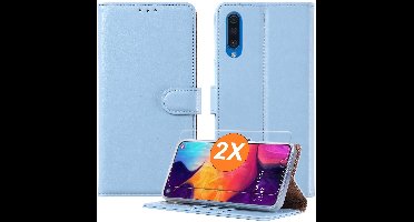 Hoesje geschikt voor Samsung Galaxy A15 hoesje Blauw pasjeshouder telefoon hoes - Met screenprotector tempered glass voor Galaxy A15 - 2x