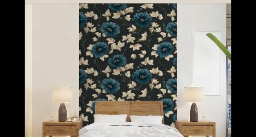 Behang - Fotobehang Botanisch - Bloemen - Blauw - Breedte 140 cm x hoogte 220 cm