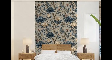 Behang - Fotobehang Pauw - Bloemen - Blauw - Breedte 140 cm x hoogte 220 cm