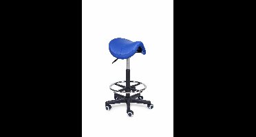 Premium Zadelkruk / Kapperskruk blauw – Ergonomische Zadelstoel - In Hoogte Verstelbaar - Hoog (70-85cm) / Met voetsteun / Standaard wielen