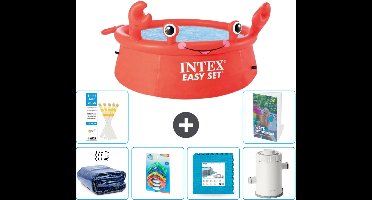 Intex Rond Opblaasbaar Easy Set Zwembad - 183 x 51 cm - Rood - Krab - Inclusief Solarzeil - Speelgoed - Vloertegels - Zwembadfilterpomp - 7-delig
