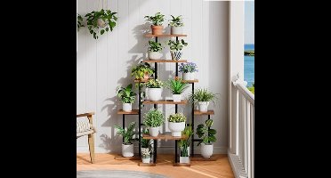 Sierra, 7-laags plantenstandaard, 120 cm hoog, bloemenstandaard voor binnen, vierkant plantenrek, bloemenkrukje, bloemenrek voor woonkamer, balkon, terras, vintage bruin en zwart EBF01HJ01