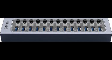 ORICO USB 3.0 hub met 13 poorten - aluminium en transparant design - BC 1.2 –  60W - grijs